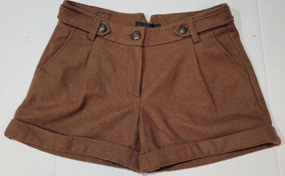 WOMENS SANCTUARY SHORTS Wool Blend Cuffed Pleated Sz 27 Brown Steam Punk